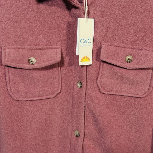 C&C California Womens Fleece Button Down Shirt Size M Soft Pink Cozy Warm Fabric - Picture 5 of 9